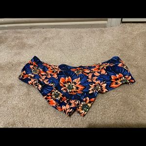 Cleo Pole Dance Shorts Blue with Gold Flowers Small